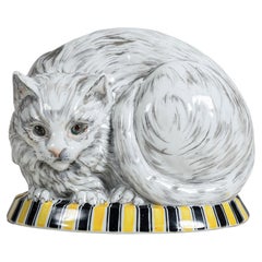 Enamel porcelain cat table lamp by PB Paris, France, circa 1940.