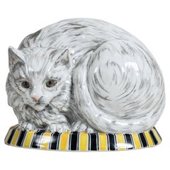 Vintage Enamel porcelain cat table lamp by PB Paris, France, circa 1940.