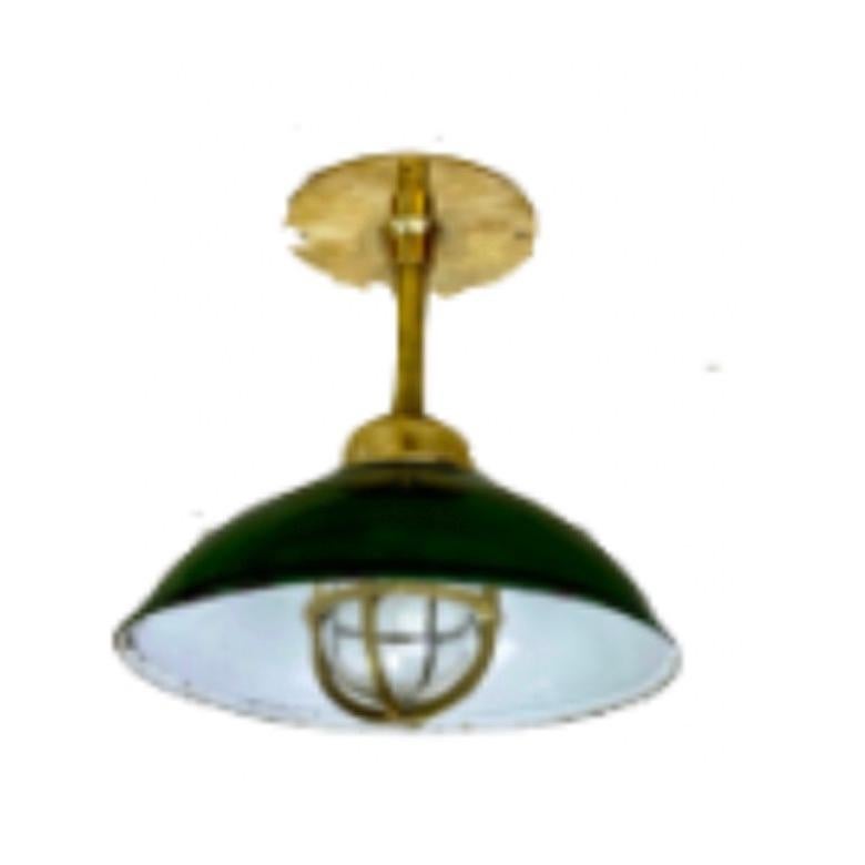 Enamel Porcelain Shade Brass Nautical Ceiling Lights In Good Condition For Sale In Sag Harbor, NY
