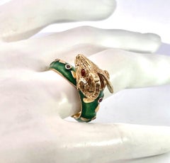 Enamel Ram Ring with Rubies 14 & 18K Yellow Gold