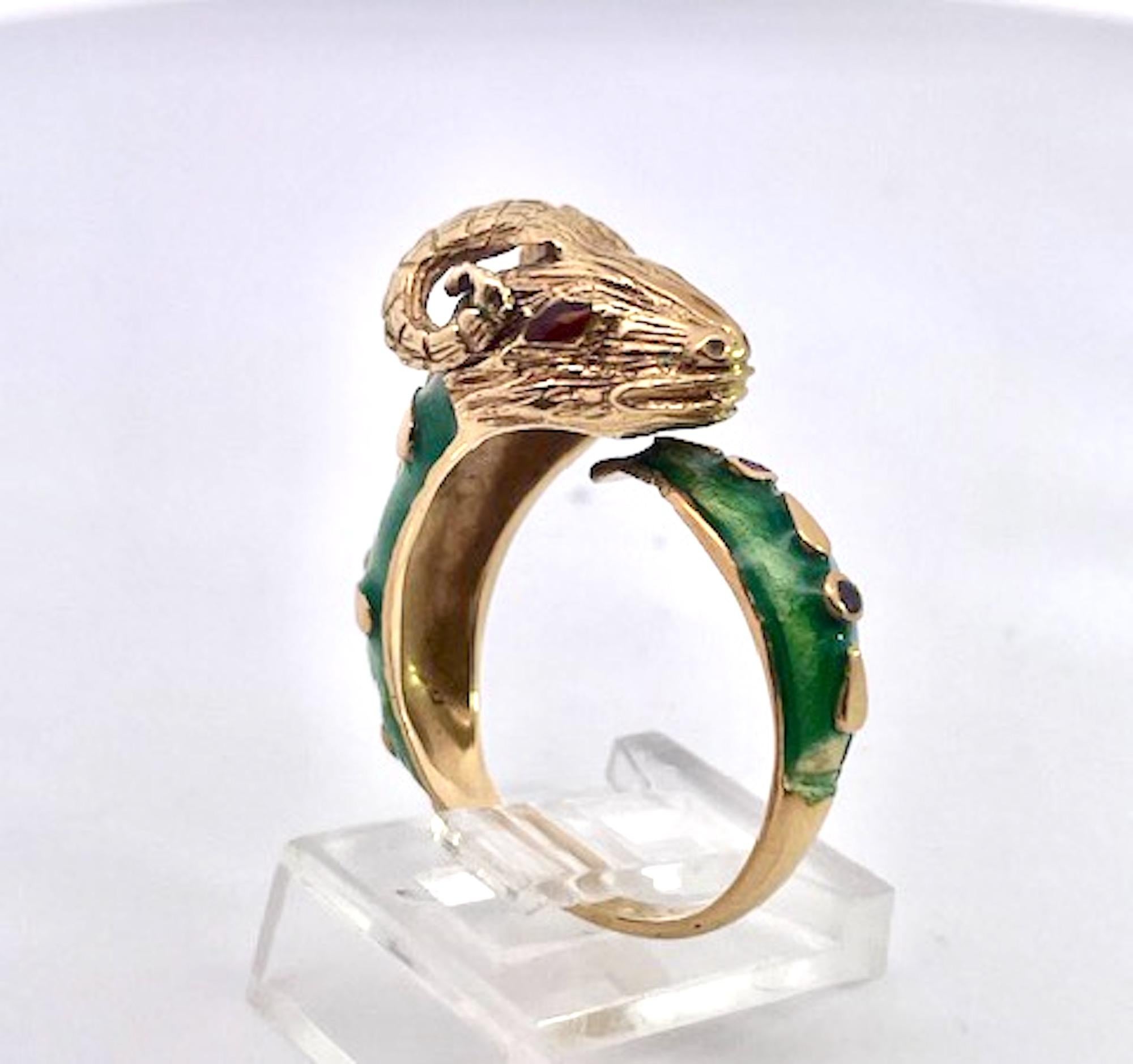 Emaille Widder Ring mit Rubinen 14 & 18K Gelbgold für Damen oder Herren im Angebot