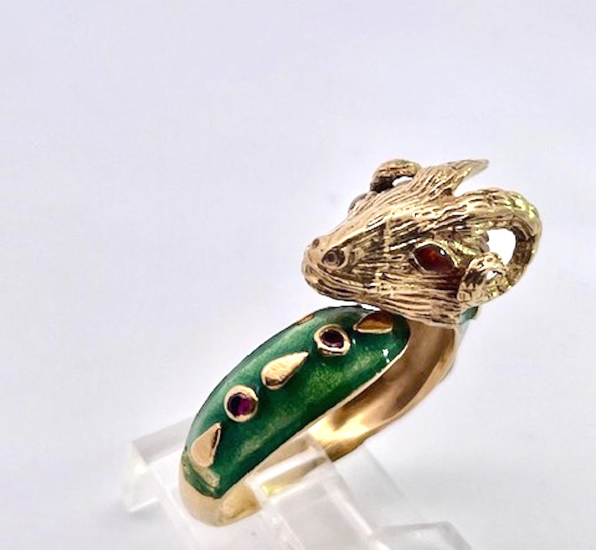 Emaille Widder Ring mit Rubinen 14 & 18K Gelbgold im Angebot 2