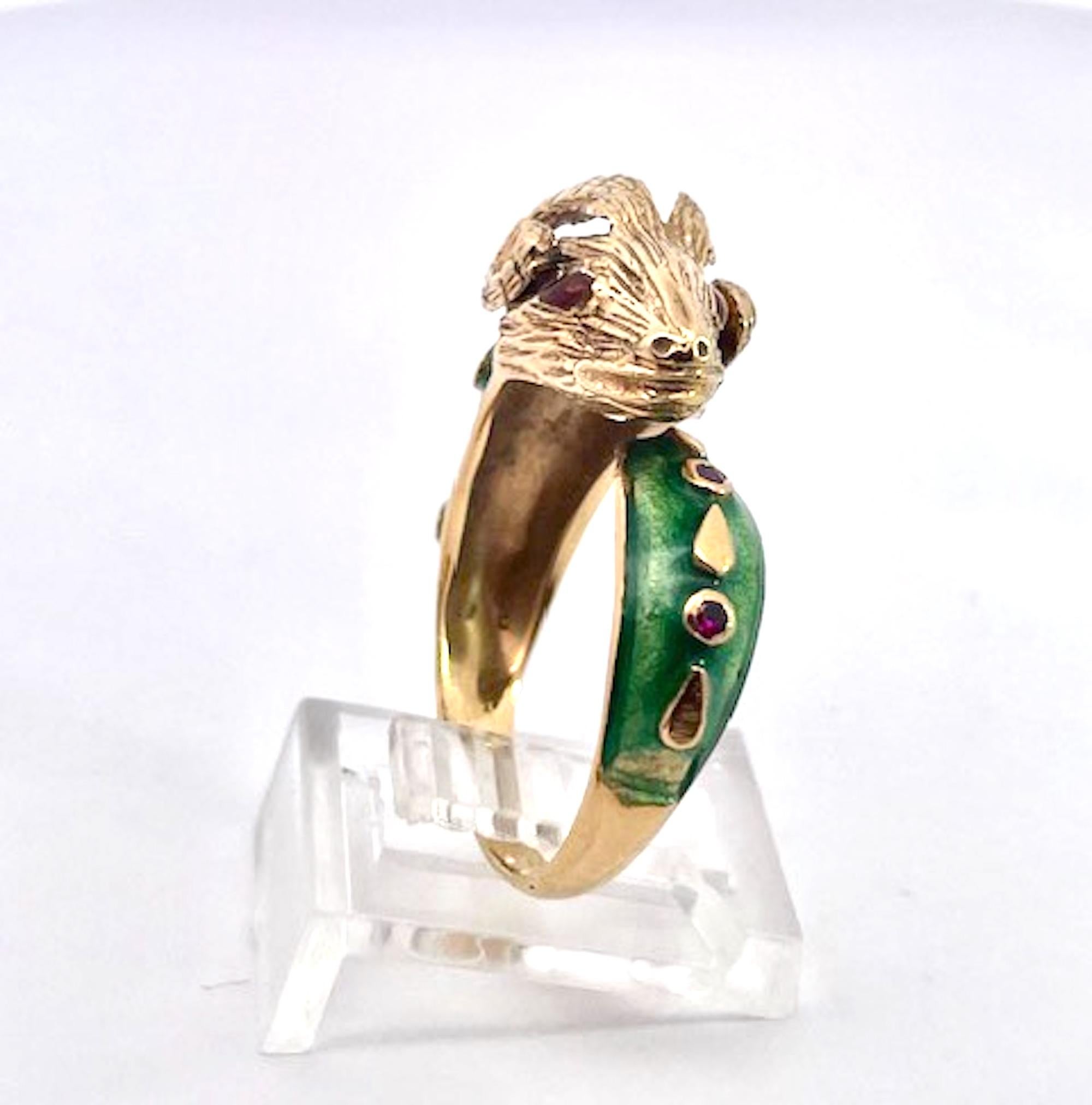 Emaille Widder Ring mit Rubinen 14 & 18K Gelbgold im Angebot 3