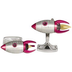 Used Deakin & Francis Red and Yellow Enamel Rocket Cufflinks