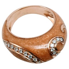 Enamel Ring Alessandro Fanfani Yellow Gold 18 Karat and Diamonds Brilliant Cut