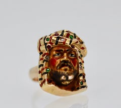 Enamel Ring with Face of Moor, Arabian or Egyptian Man 14K