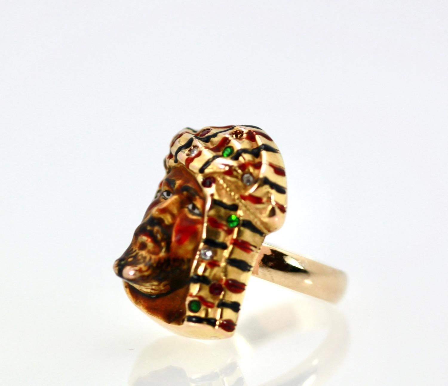Aesthetic Movement Enamel Ring with Face of Moor, Arabian or Egyptian Man 14K For Sale