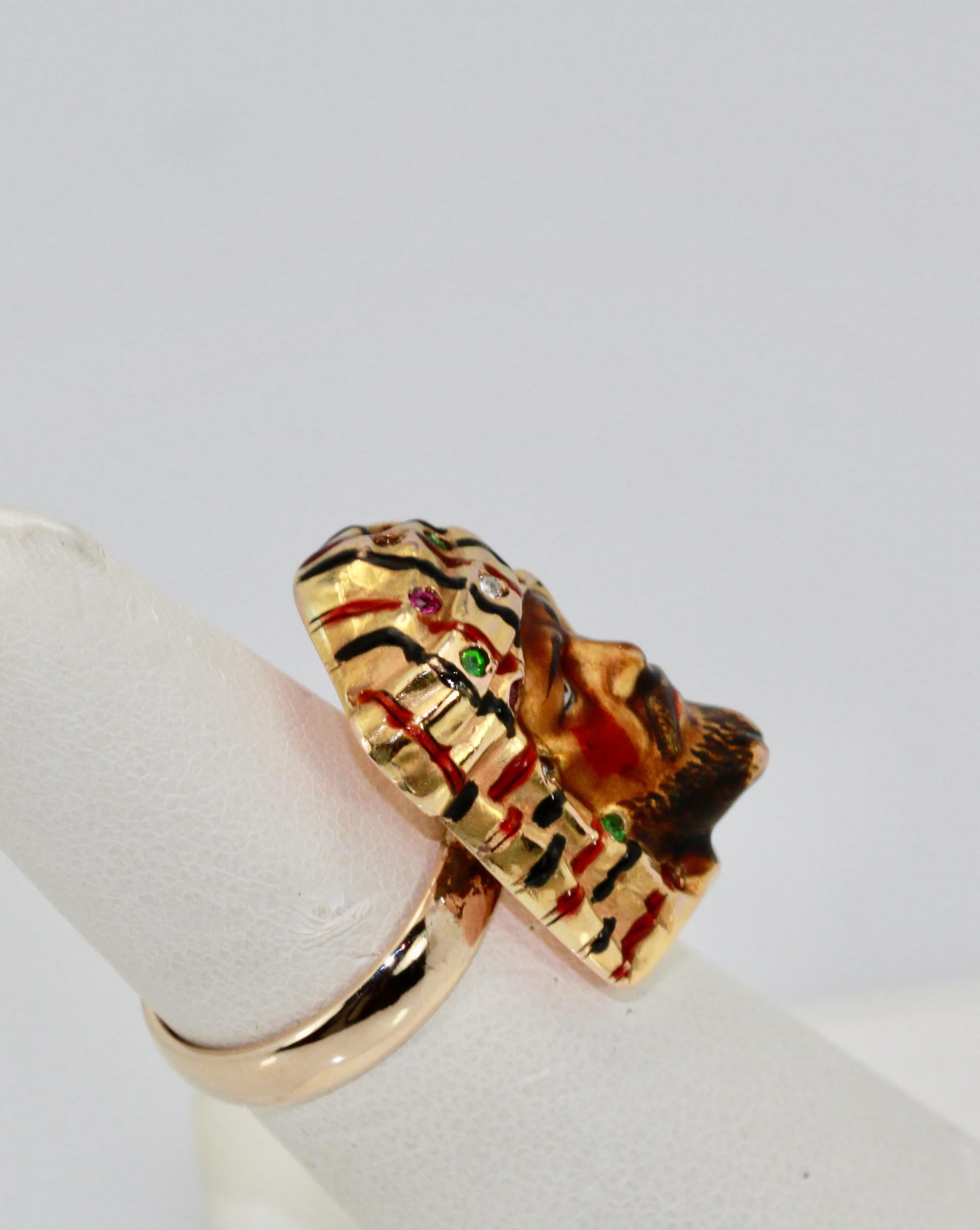 Enamel Ring with Face of Moor, Arabian or Egyptian Man 14K In Good Condition For Sale In North Hollywood, CA