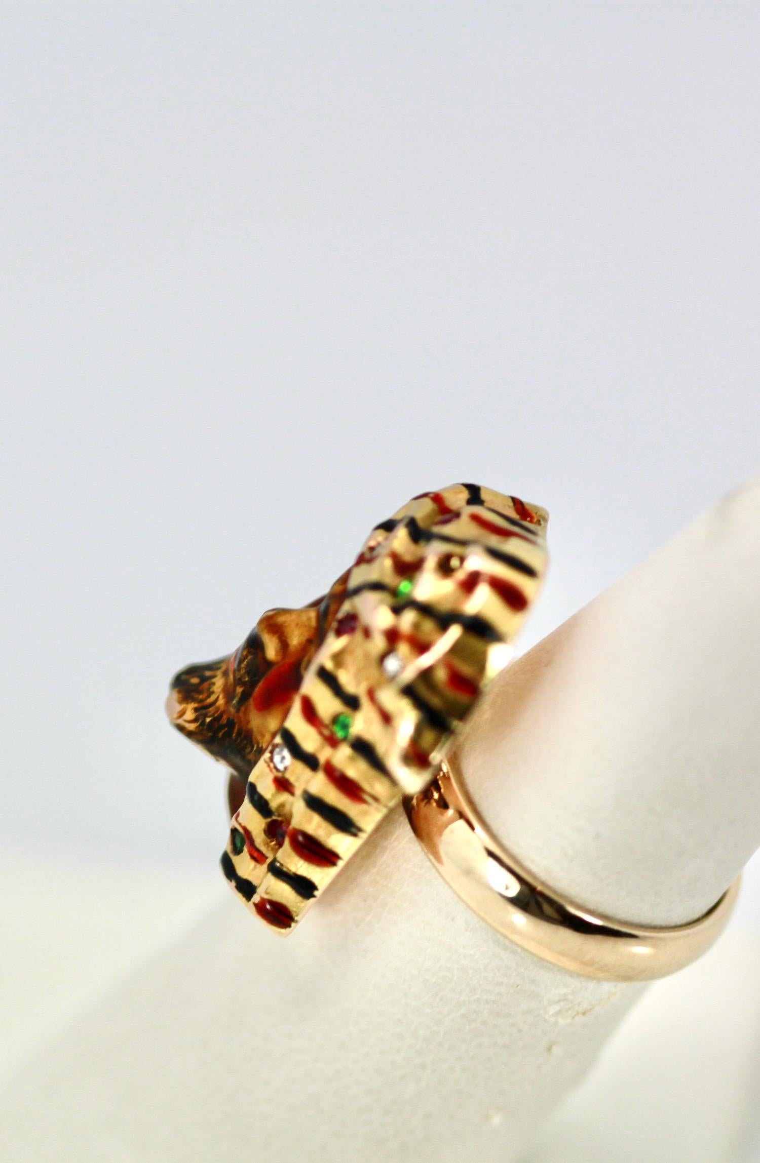 Enamel Ring with Face of Moor, Arabian or Egyptian Man 14K For Sale 2