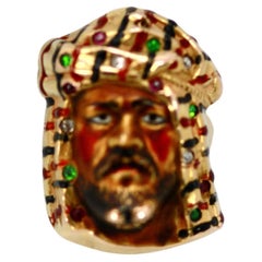 Enamel Ring with Face of Moor, Arabian or Egyptian Man 14K