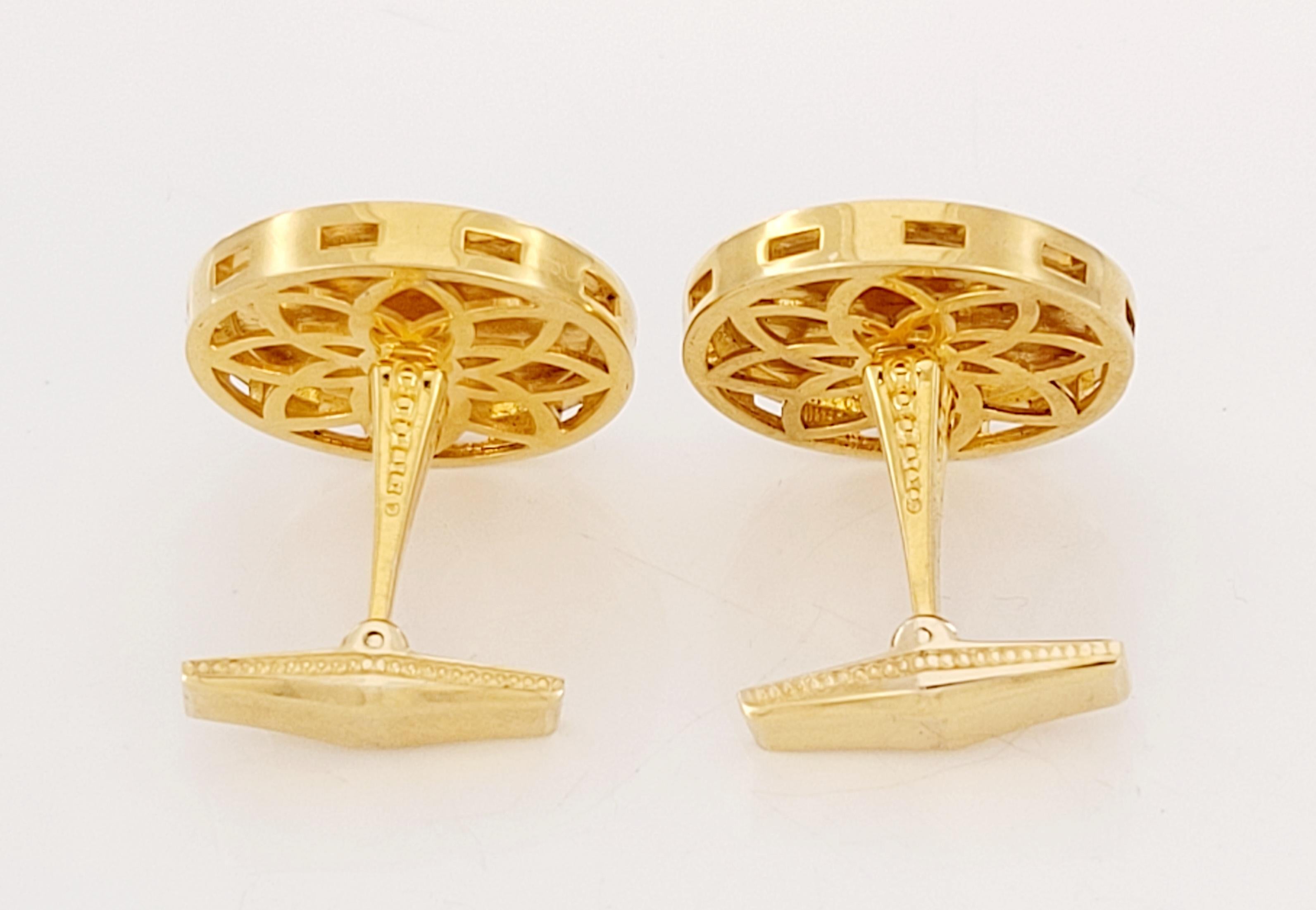 Enamel Roya Blue Masons Cufflinks 14K Yellow Gold with Diamonds In New Condition For Sale In New York, NY