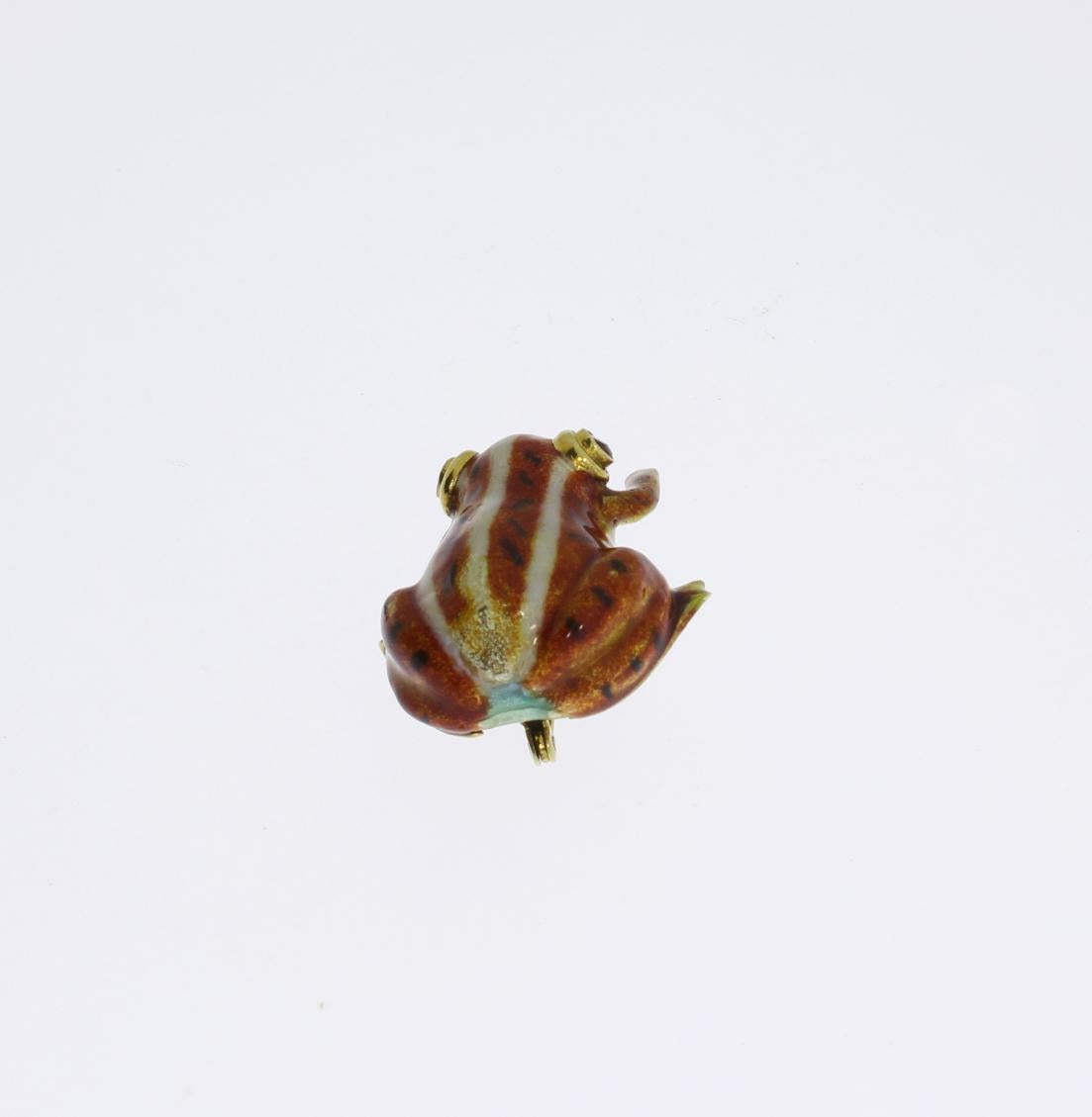 Cabochon Enamel Ruby 14 Carat Gold Frog Brooch For Sale