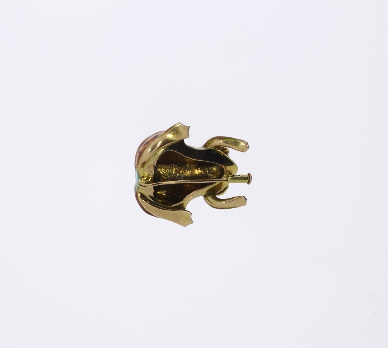 Enamel Ruby 14 Carat Gold Frog Brooch In Good Condition For Sale In Berlin, DE