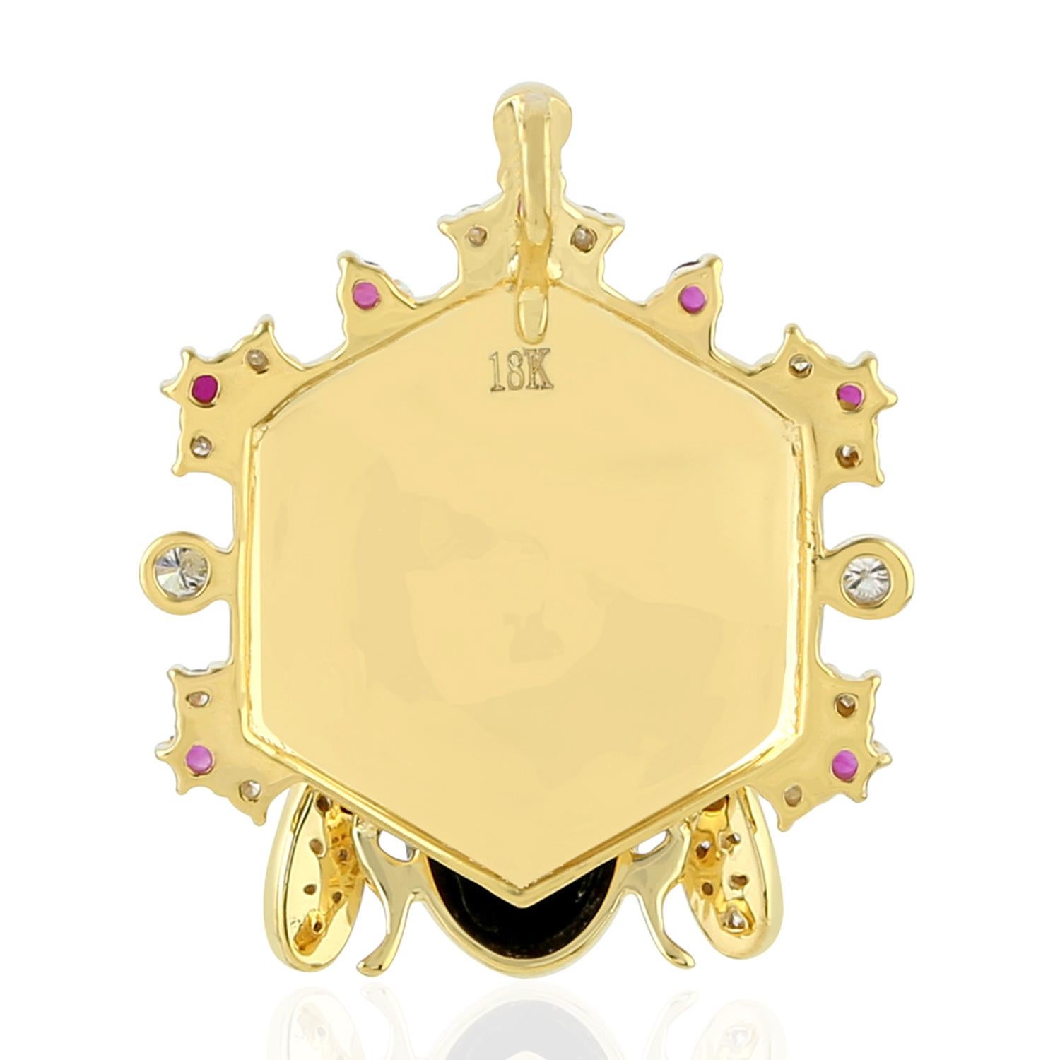 Modern Enamel Ruby Diamond 18 Karat Gold Honey Bee Pendant Necklace For Sale