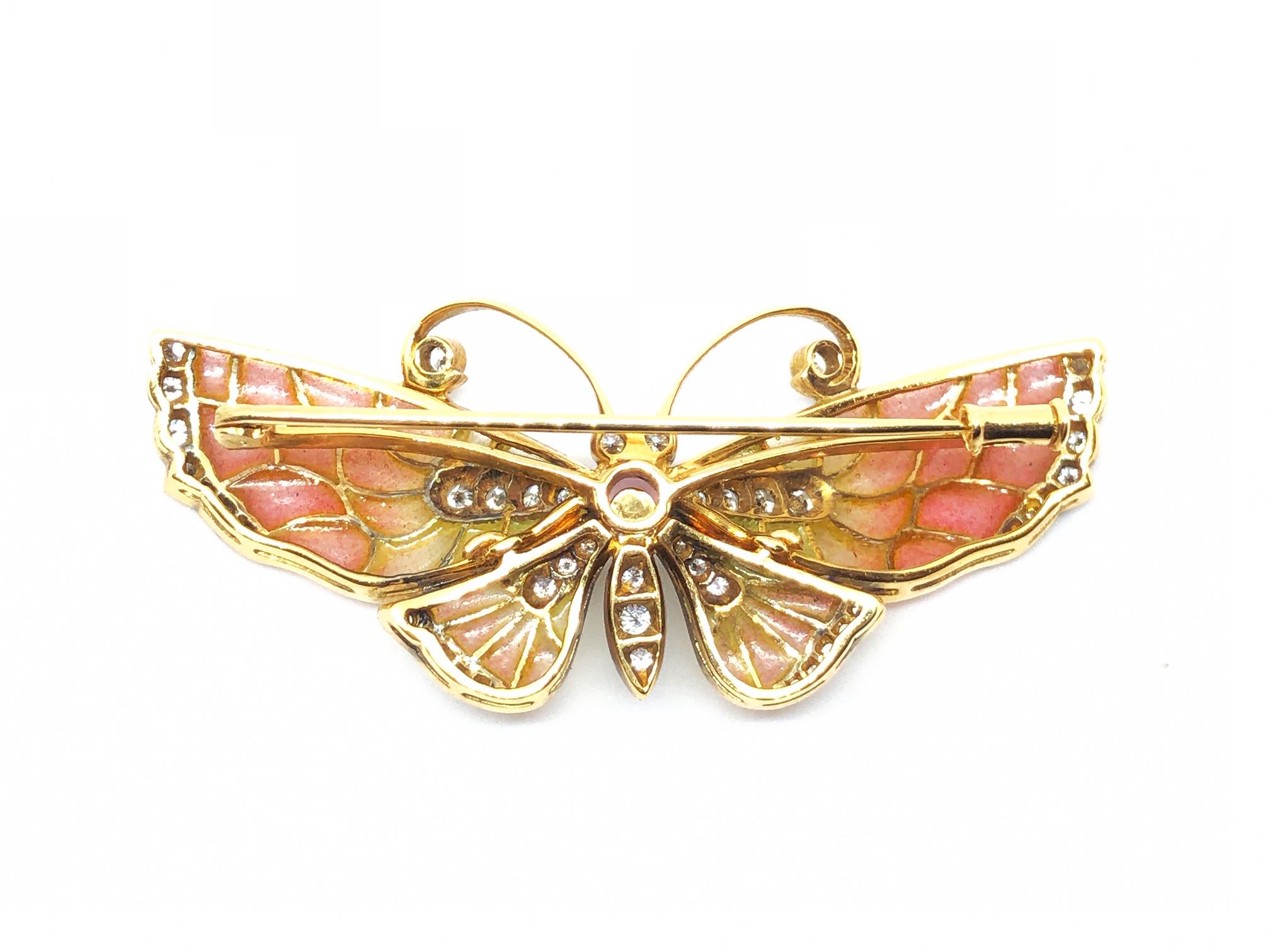 Enamel Ruby Diamond Gold Butterfly Brooch 1