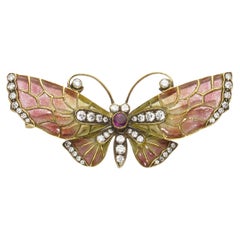 Enamel Ruby Diamond Gold Butterfly Brooch