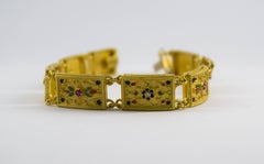 Enamel Ruby Diamond Yellow Gold Etruscan Style Bracelet