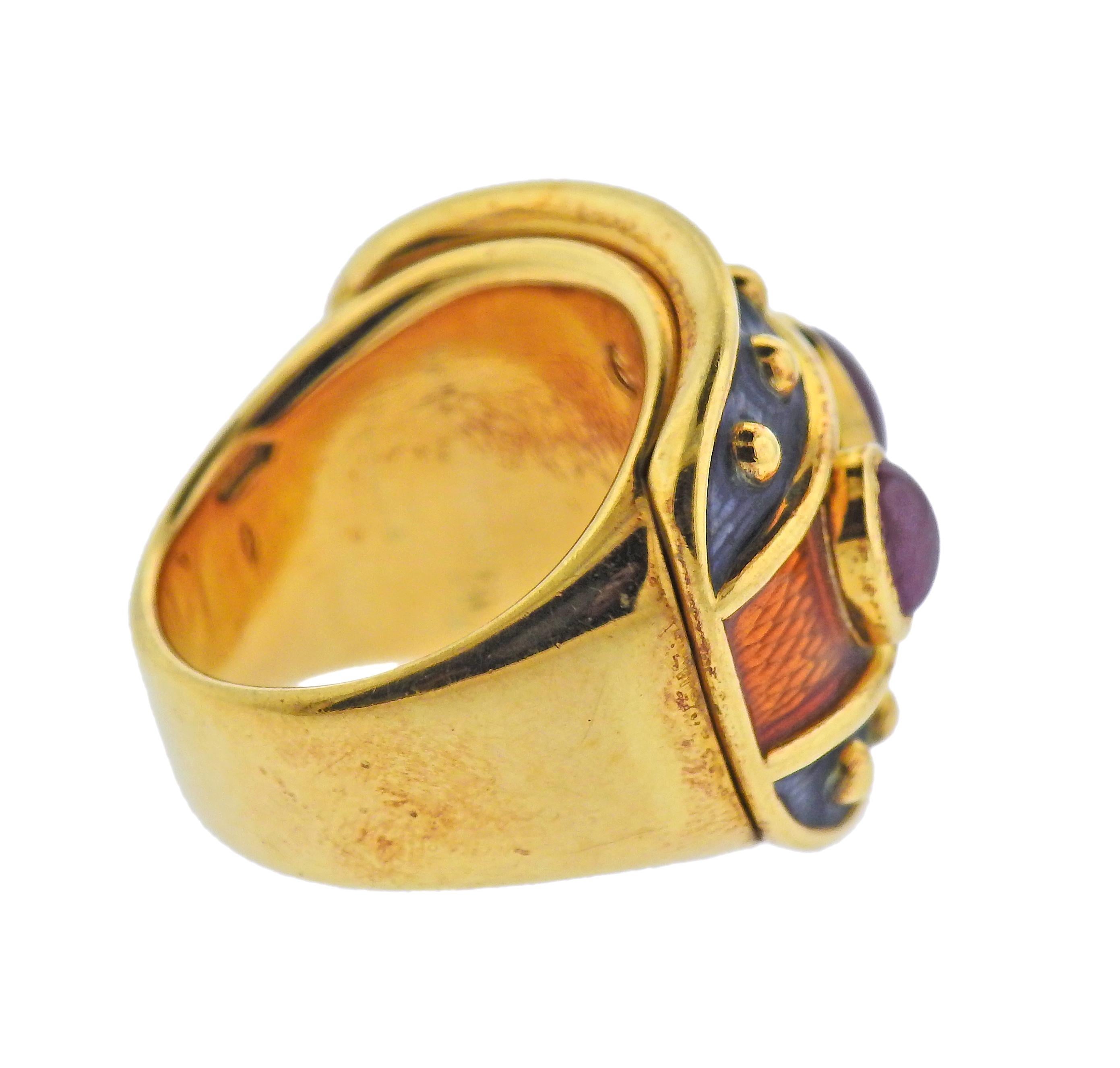 Emaille-Rubin-Ring aus Gold (Cabochon) im Angebot