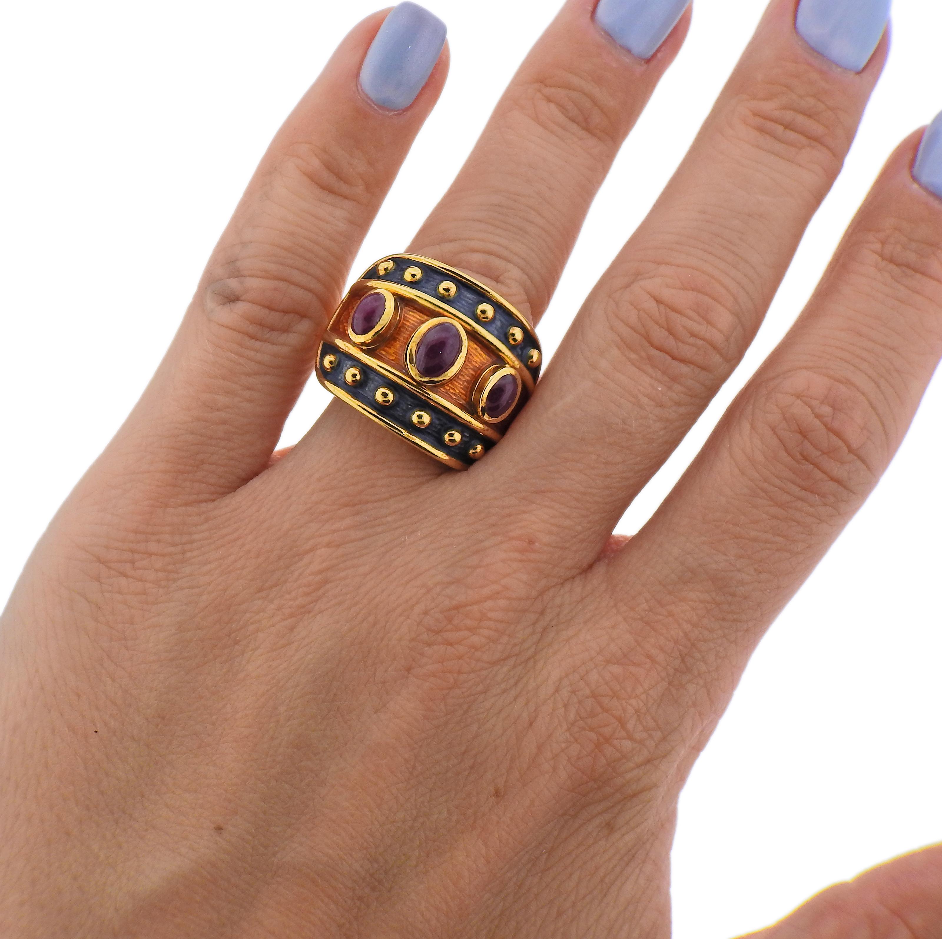 Emaille-Rubin-Ring aus Gold im Zustand „Hervorragend“ im Angebot in New York, NY