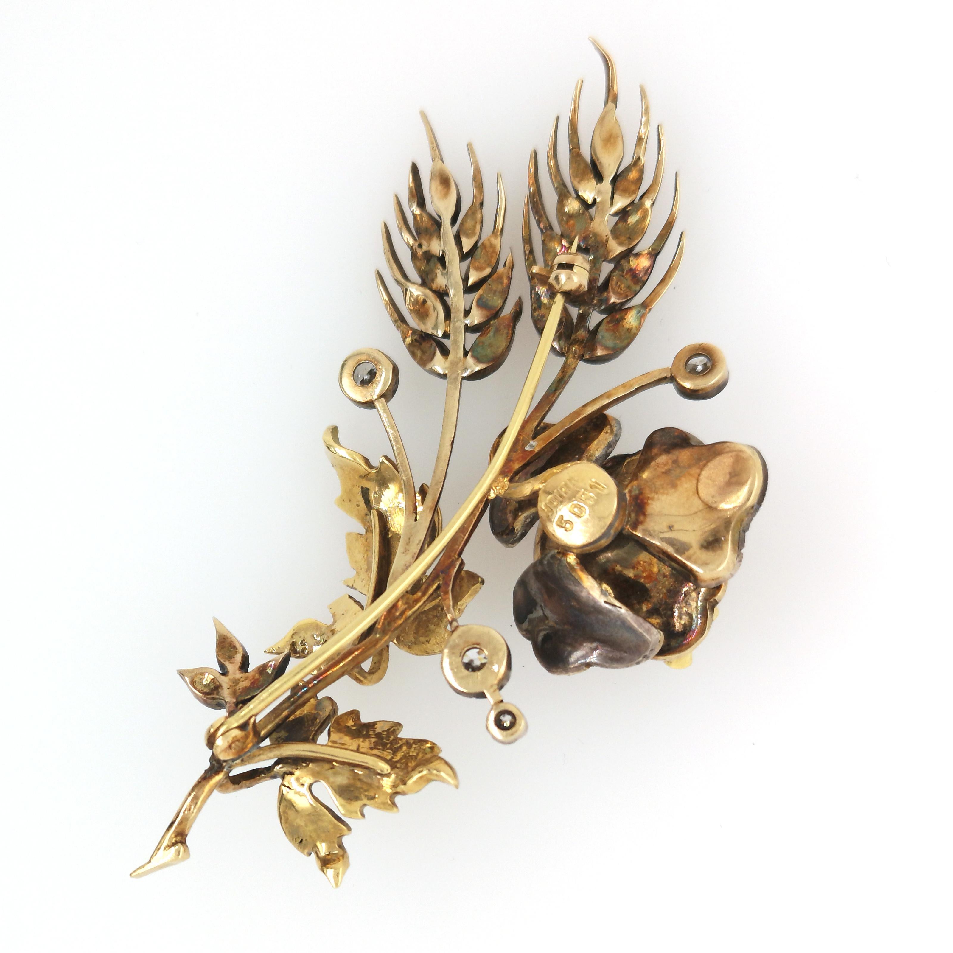 Modern Enamel, Sapphire and Diamond Flower Brooch