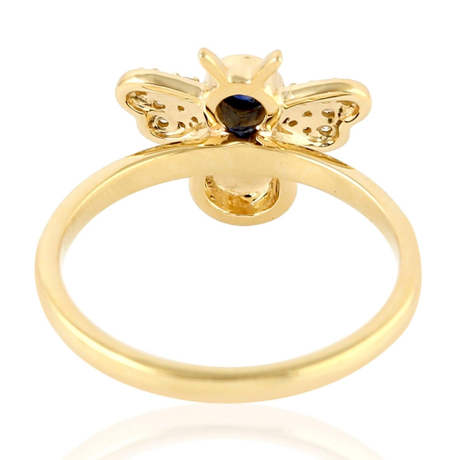 For Sale:  Enamel Sapphire Diamond 18 Karat Gold Bee Ring 3