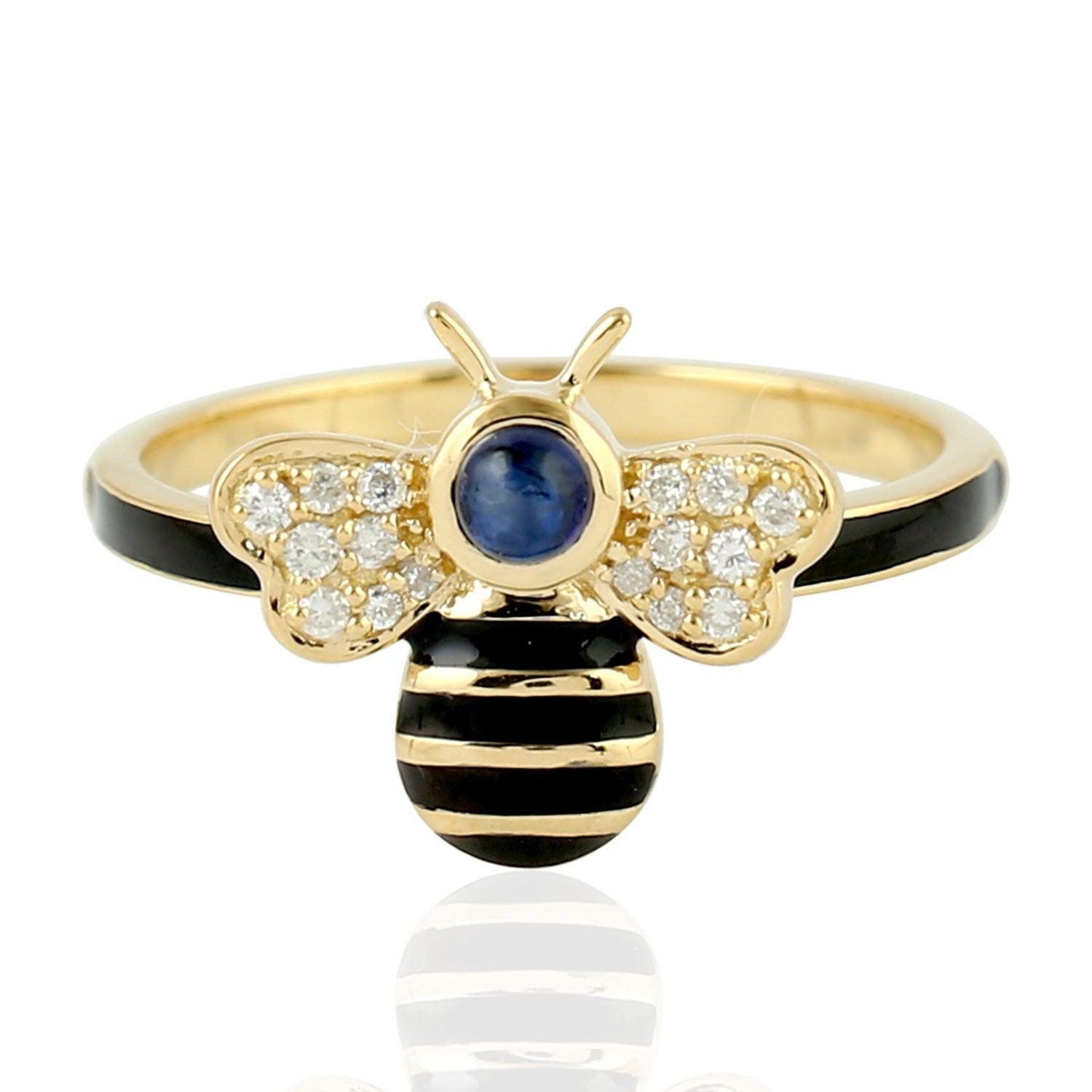 For Sale:  Enamel Sapphire Diamond 18 Karat Gold Bee Ring 4