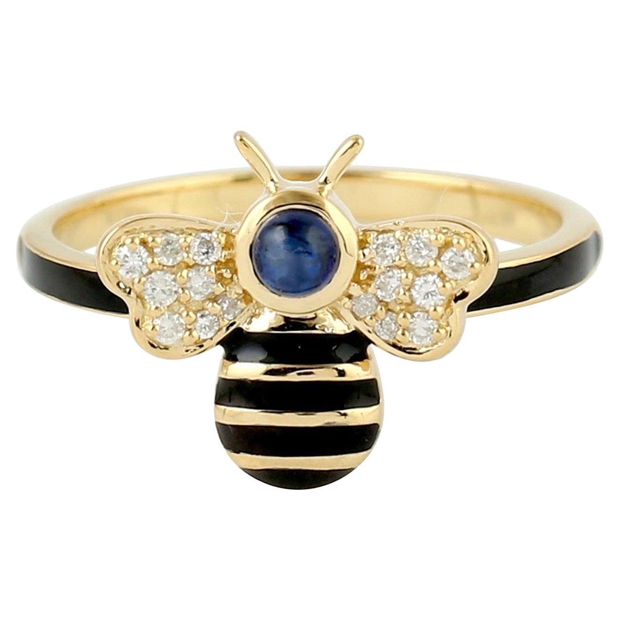 For Sale:  Enamel Sapphire Diamond 18 Karat Gold Bee Ring
