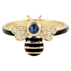 Enamel Sapphire Diamond 18 Karat Gold Bee Ring