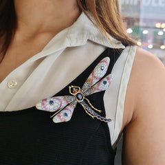 Enamel, Sapphire, Diamond, Ruby, Gold and Silver Dragonfly Brooch`
