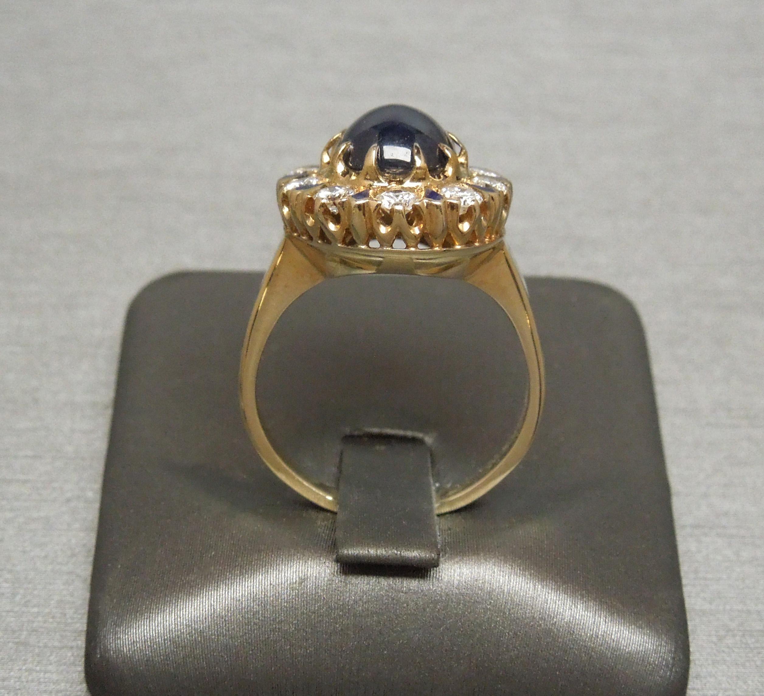 Enamel Sapphire Solitaire & Diamond Ring For Sale 7