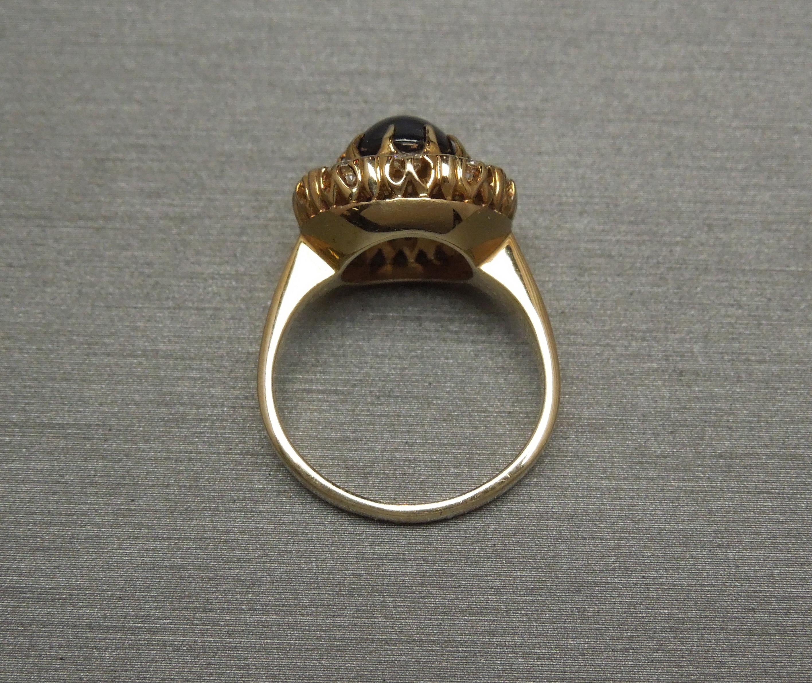 Art Deco Enamel Sapphire Solitaire & Diamond Ring For Sale
