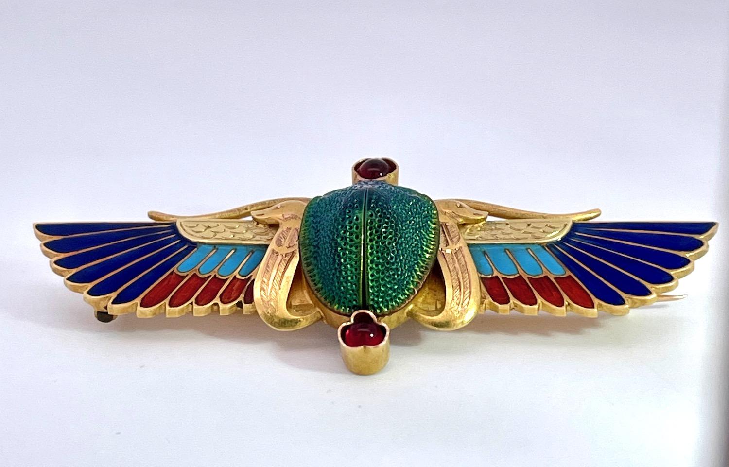 Enamel Scarab Brooch 14K by Guiseppe Parvis For Sale 4