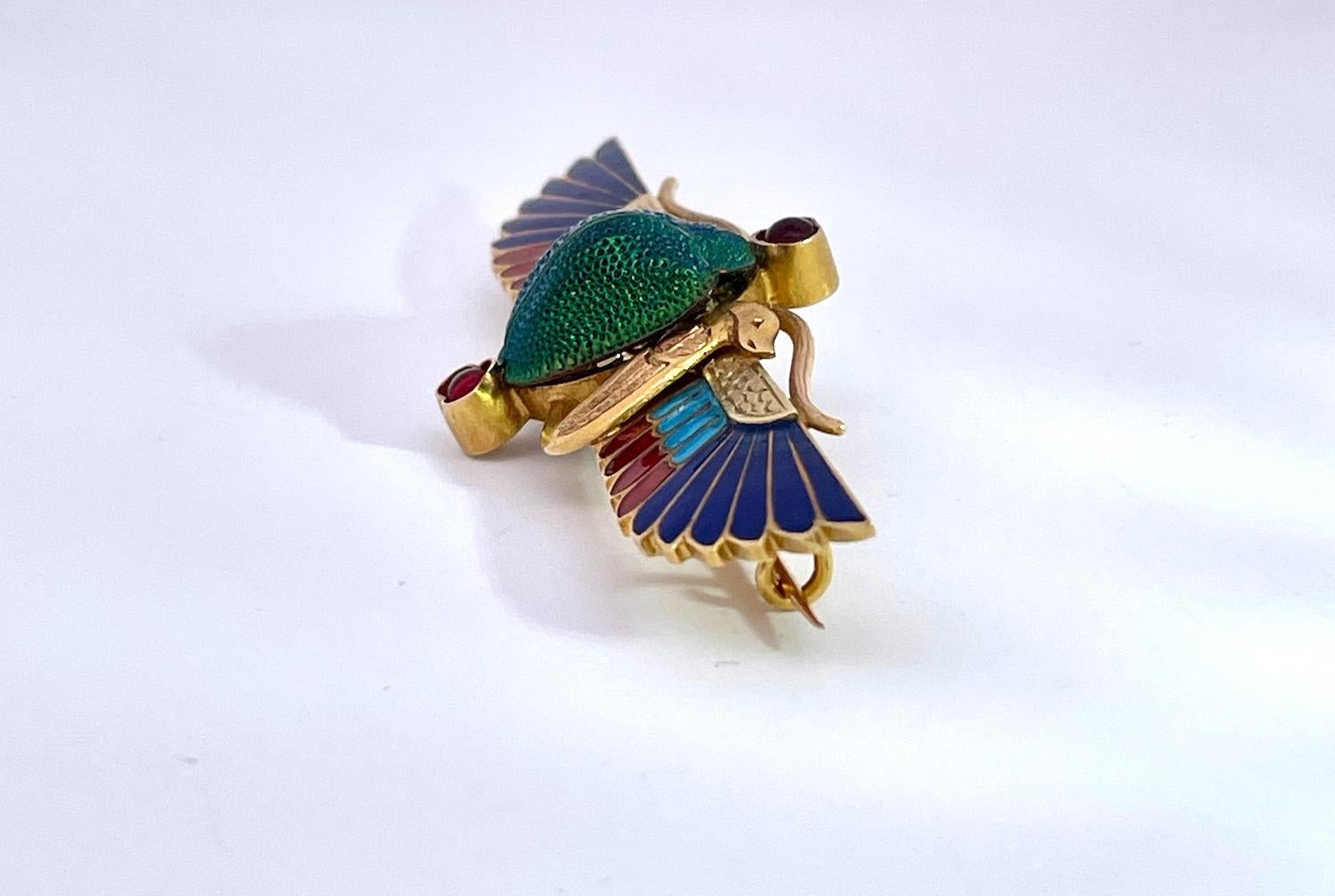 Enamel Scarab Brooch 14K by Guiseppe Parvis For Sale 5
