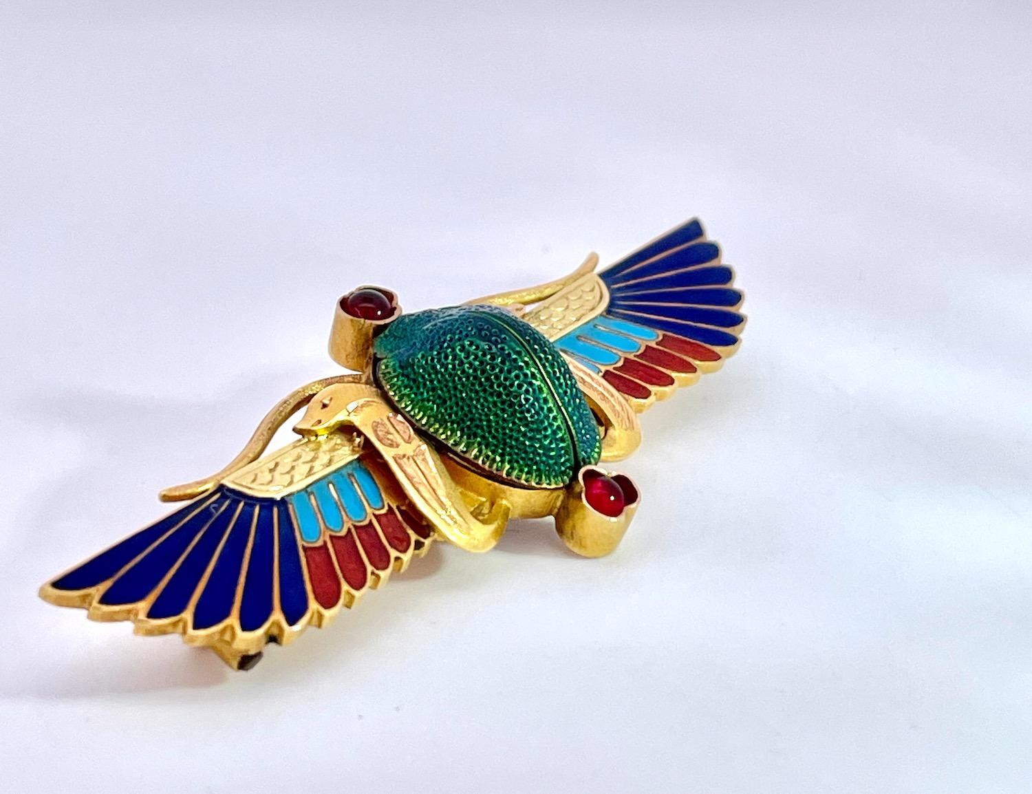 Enamel Scarab Brooch 14K by Guiseppe Parvis For Sale 6