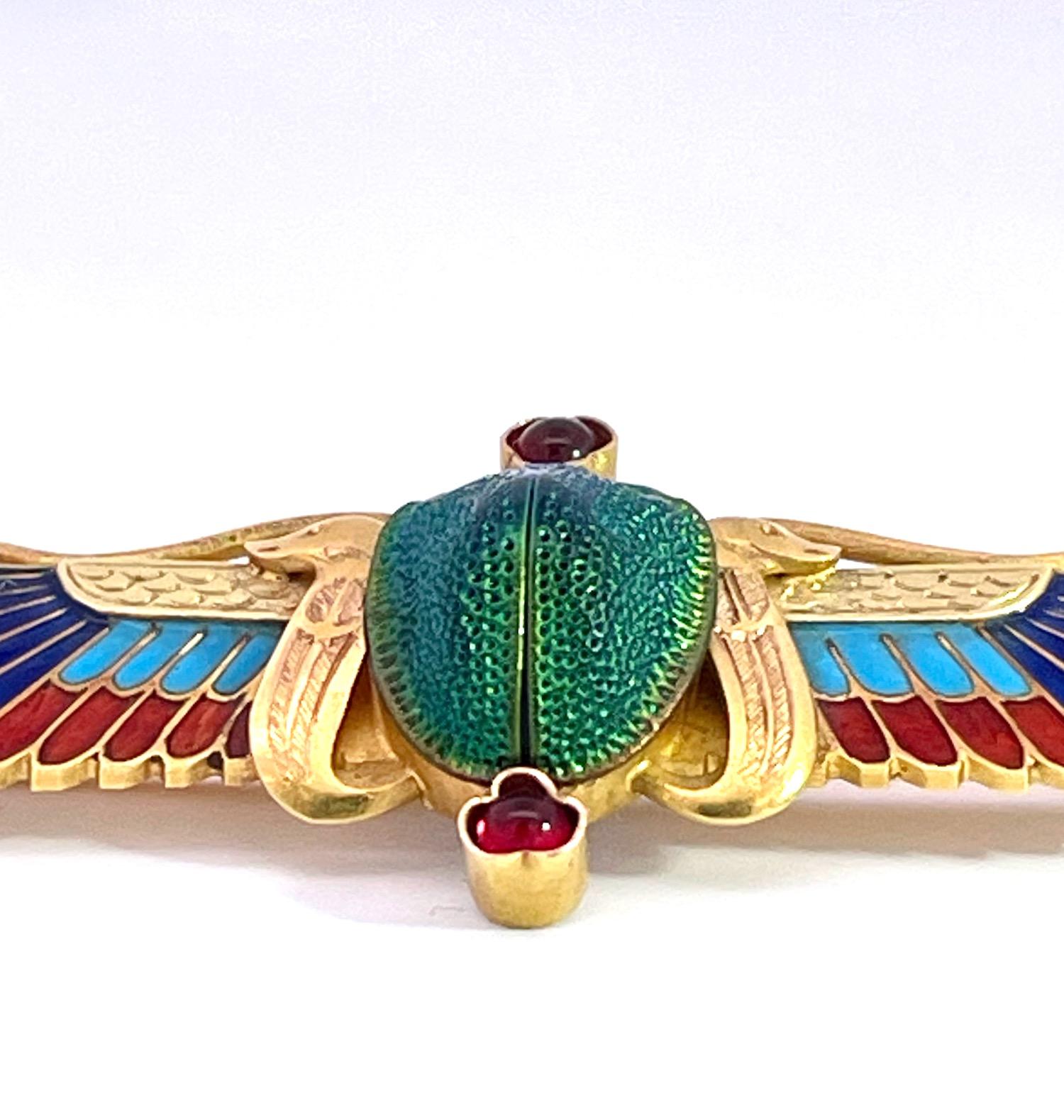 Aesthetic Movement Enamel Scarab Brooch 14K by Guiseppe Parvis For Sale