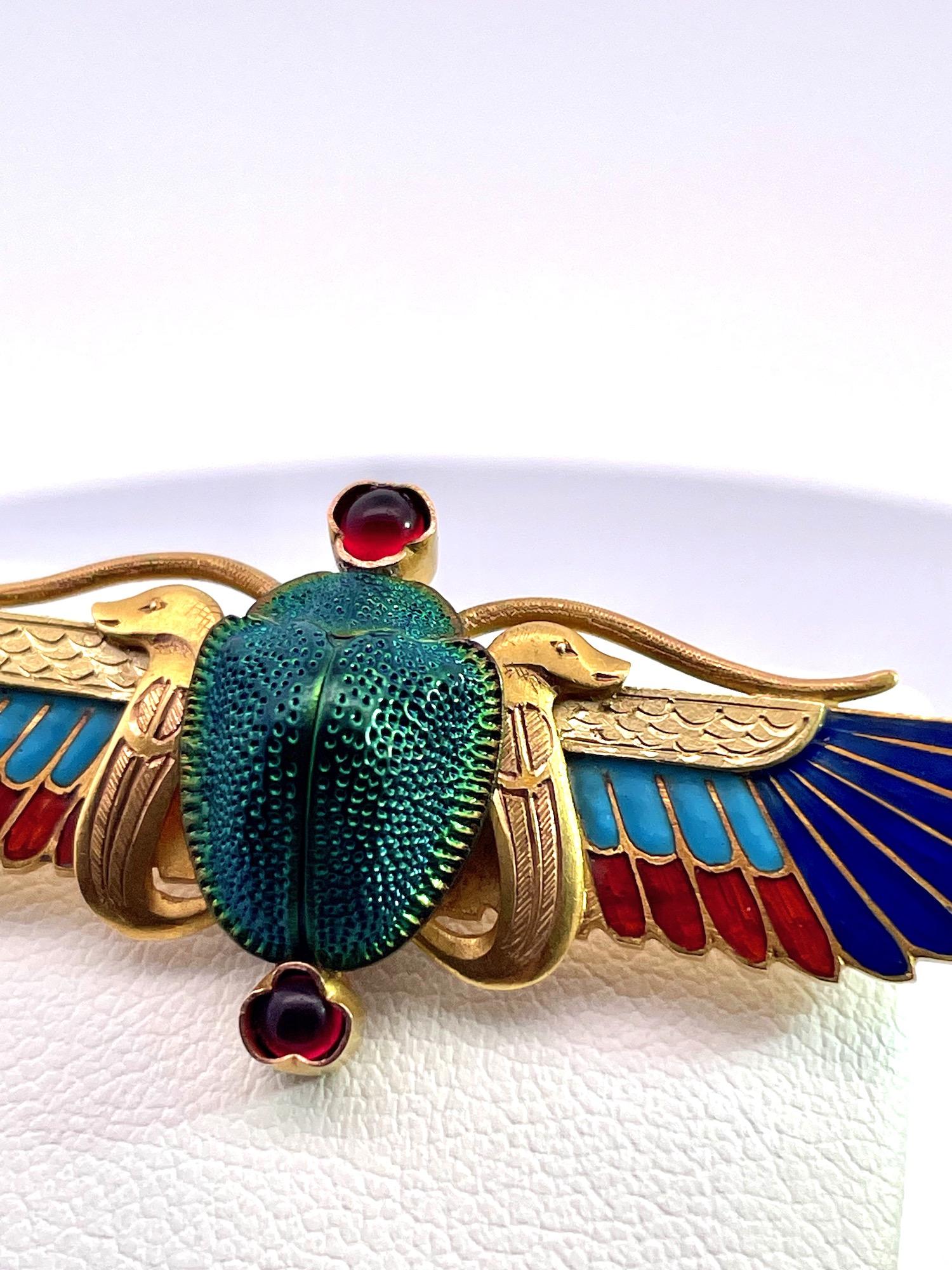 Round Cut Enamel Scarab Brooch 14K by Guiseppe Parvis For Sale