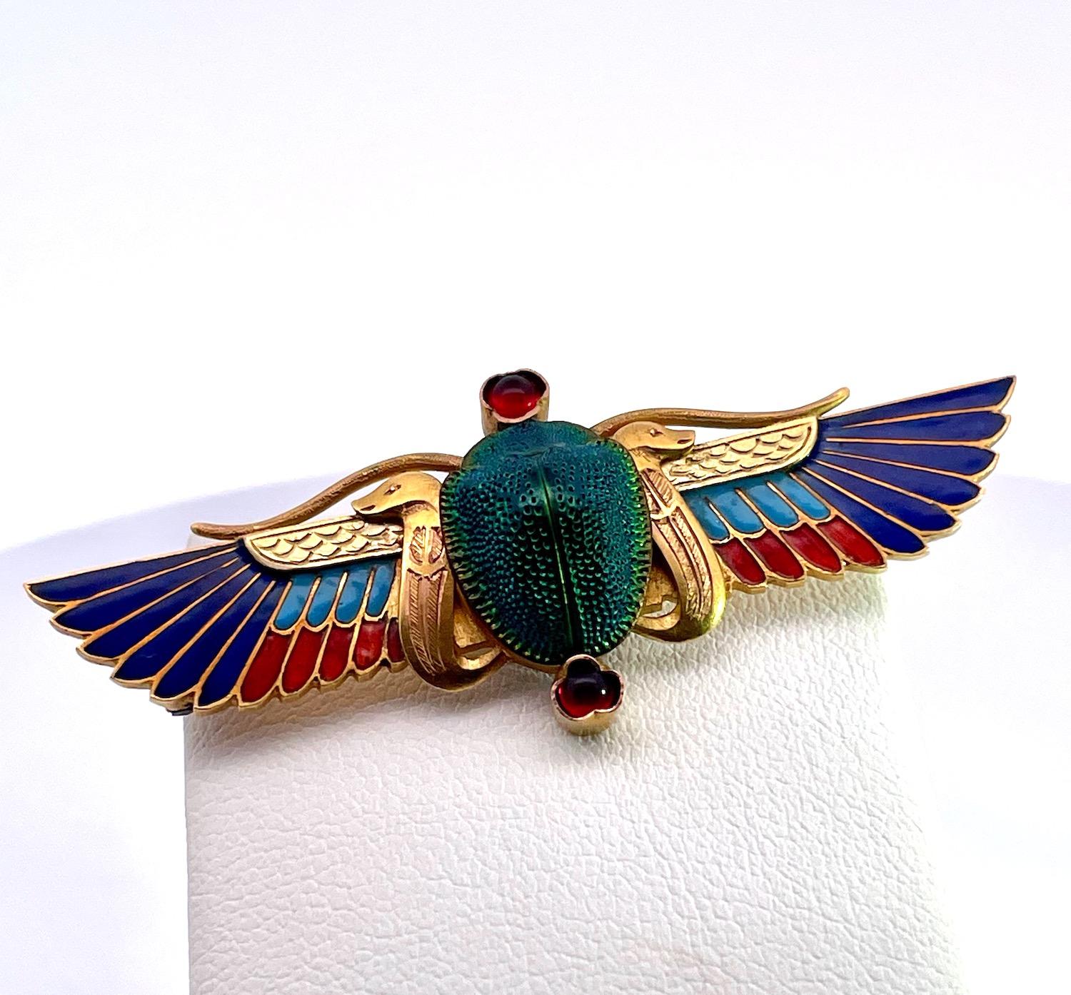Enamel Scarab Brooch 14K by Guiseppe Parvis In Excellent Condition For Sale In North Hollywood, CA