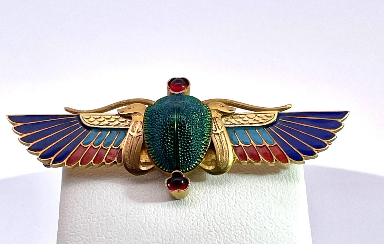 Women's or Men's Enamel Scarab Brooch 14K by Guiseppe Parvis For Sale