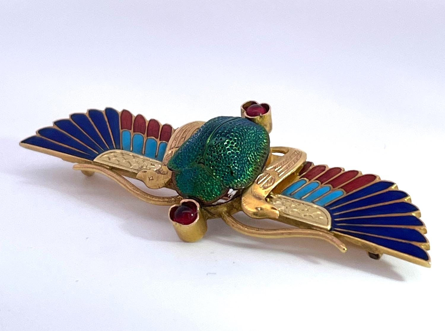 Enamel Scarab Brooch 14K by Guiseppe Parvis For Sale 1