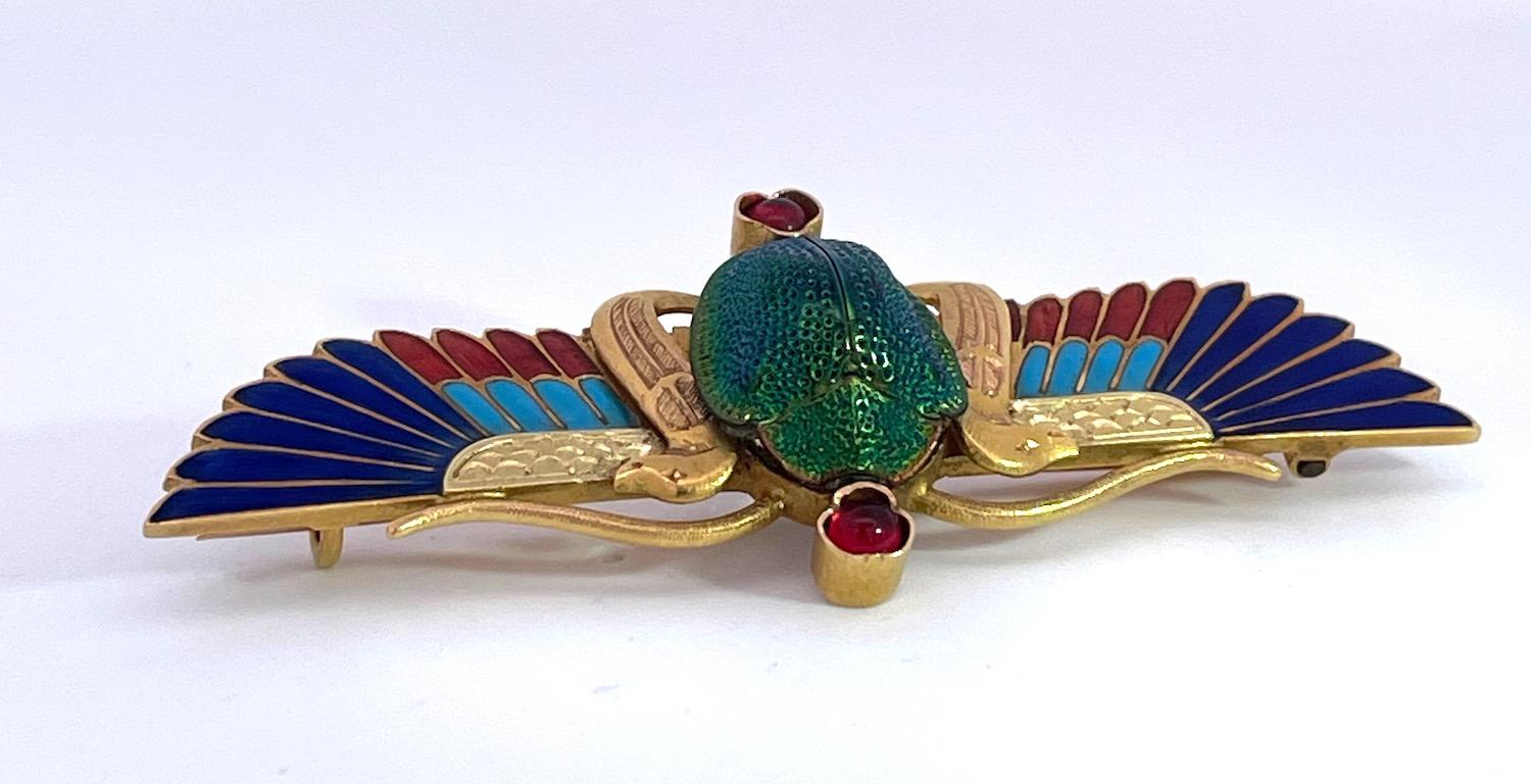 Enamel Scarab Brooch 14K by Guiseppe Parvis For Sale 2