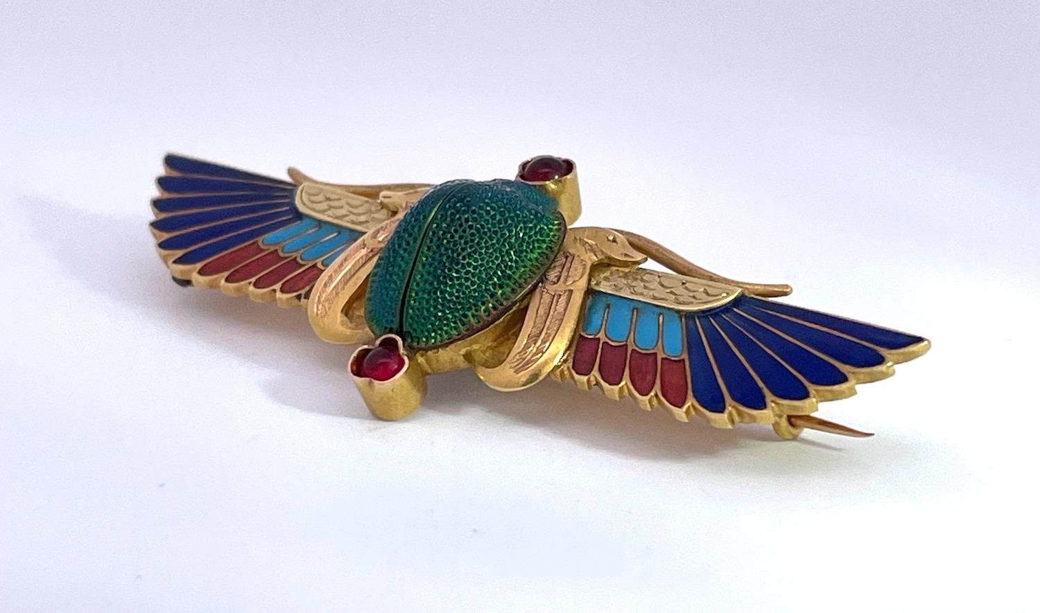 Enamel Scarab Brooch 14K by Guiseppe Parvis For Sale 3