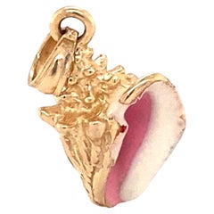 Enamel Sea Shell Pendant Charm in 14 Karat Yellow Gold
