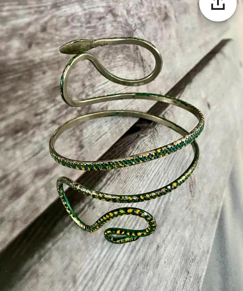 Emaille Schlangenarmband Silber Grün Gelb Emaille Armband Armreif im Zustand „Gut“ im Angebot in New York, NY