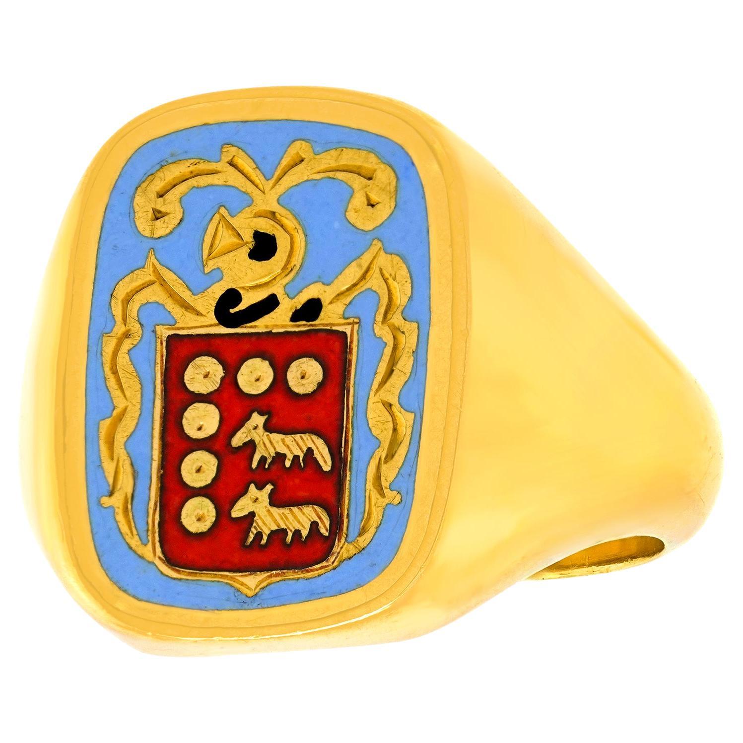 Enamel Signet Ring For Sale