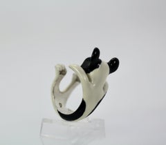 Enamel Silver Boston Terrier Dog