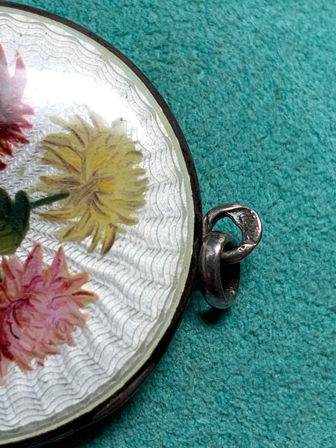 Enamel Silver Flower Locket Pendant Russian Antique Art Deco Edwardian, 1913 5