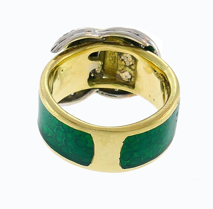 Enamel Snake Ring 18k Gold Diamond Retro Buckle Band Vintage Estate Jewelry 1