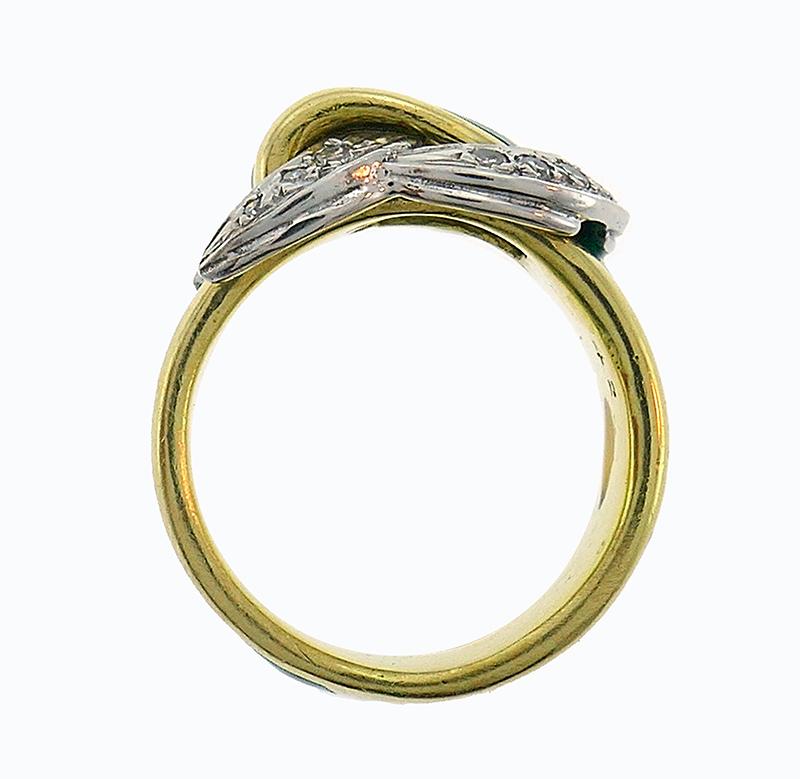 Enamel Snake Ring 18k Gold Diamond Retro Buckle Band Vintage Estate Jewelry 2
