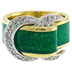 Enamel Snake Ring 18k Gold Diamond Vintage Buckle Band Vintage Estate Jewelry