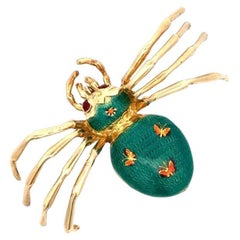 Enamel Spider Butterfly Accents Gold Vintage Brooch Pin